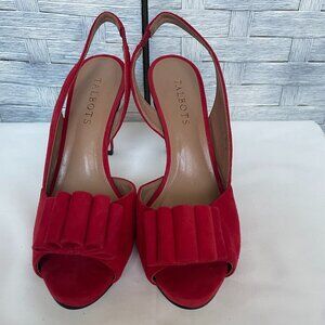 Talbots Red Suede Slingback Peep Toe Heels Women‎ Size 6.5B